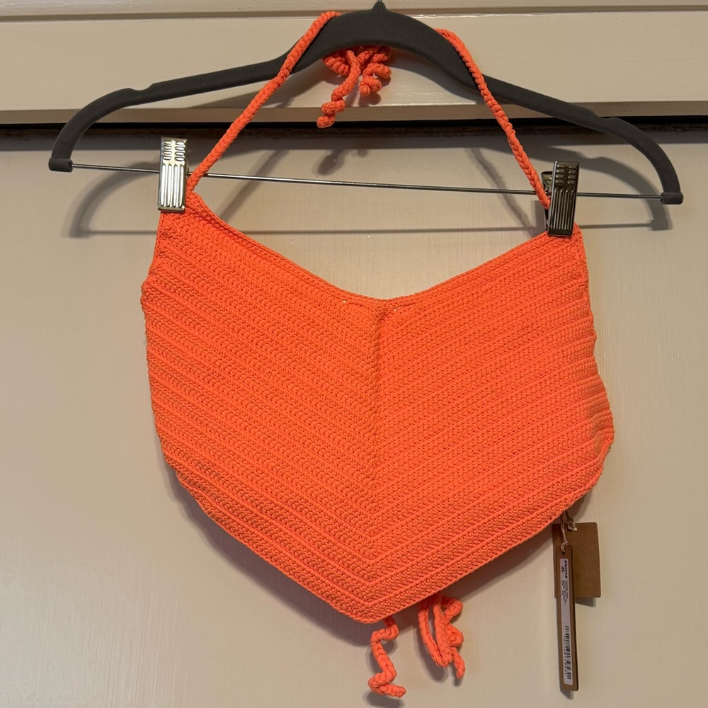 SKIMS Crochet Swim Handkerchief Top - Neon Orange - Picture 4 of 6